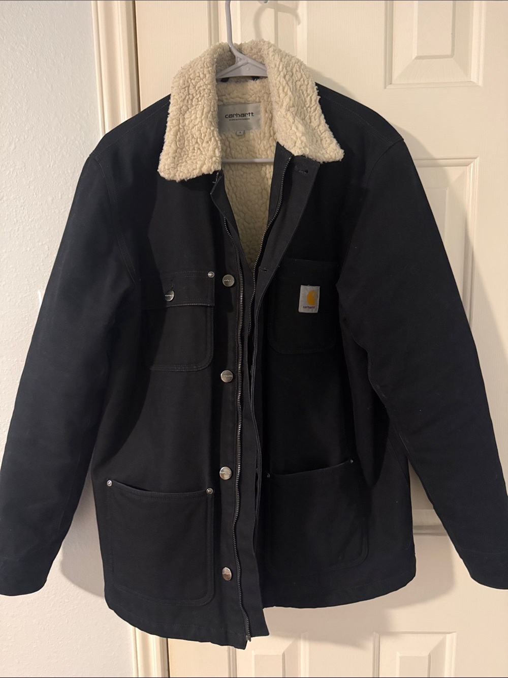 Carhartt WIP Black Jacket with Sherpa Collar